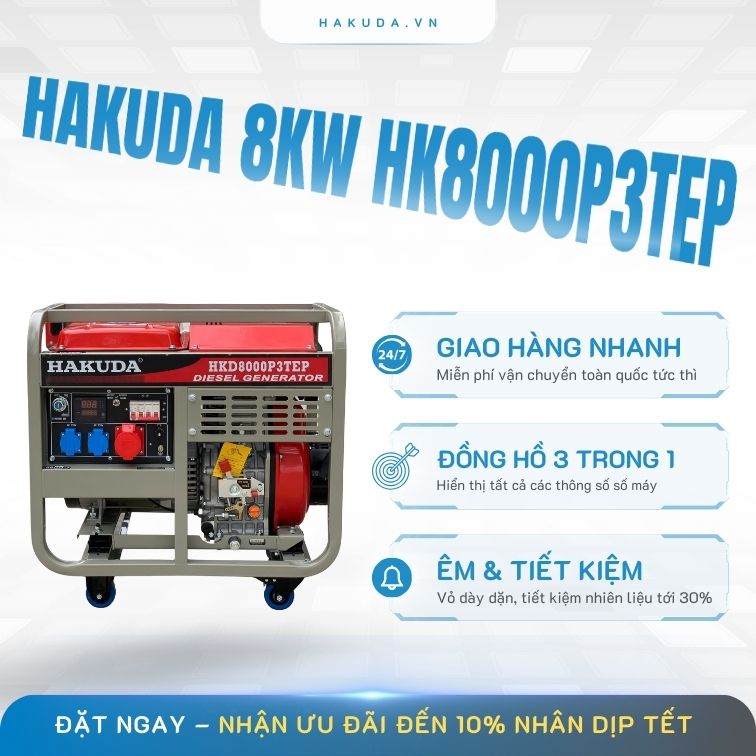 Máy Phát Điện Công Trường 8KW Hakuda HKD8000P3TEP 3 Pha