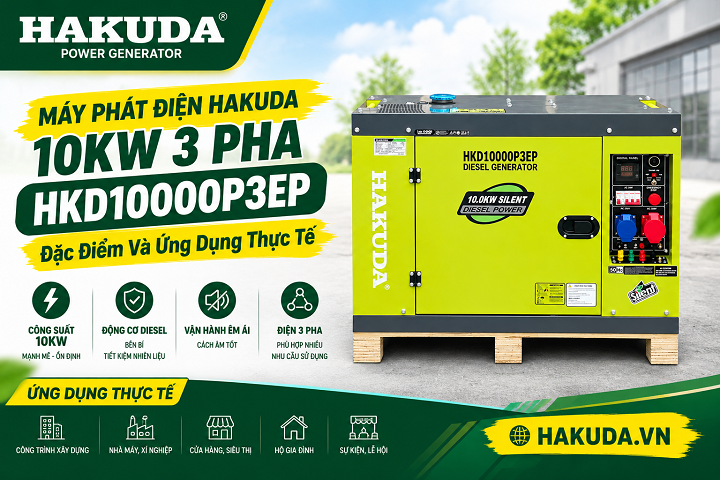 Máy Phát Điện Hakuda 10KW 3 Pha HKD10000P3EP: Đặc Điểm Kỹ Thuật Và Ứng Dụng Thực Tế