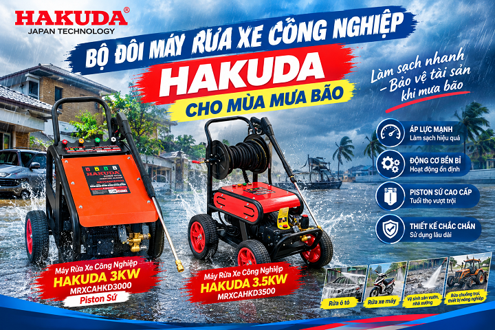 Bí Quyết Vệ Sinh Mùa Mưa Bão Với Bộ Đôi Máy Rửa Xe Công Nghiệp Hakuda Siêu Sức Mạnh