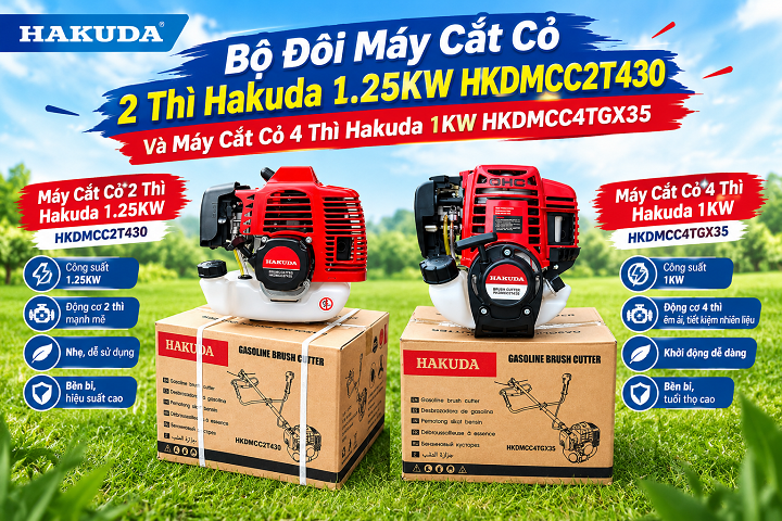 Bộ Đôi Máy Cắt Cỏ 2 Thì Hakuda 1.25KW HKDMCC2T430 Và Máy Cắt Cỏ 4 Thì Hakuda 1KW HKDMCC4TGX35