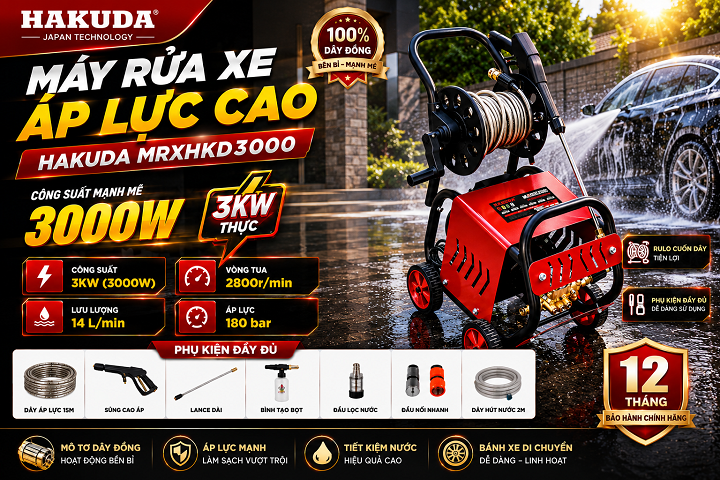 Có Nên Mua Máy Rửa Xe Áp Lực Cao 3000W Hakuda MRXHKD3000 Không?