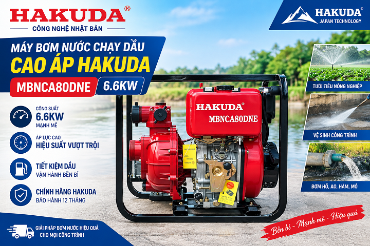 Máy Bơm Nước Chạy Dầu Cao Áp Hakuda MBNCA80DNE 6.6KW – Bơm Khỏe, Hiệu Quả