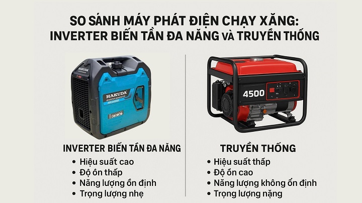 So Sánh Máy Phát Điện Chạy Xăng: Inverter Biến Tần Đa Năng và Truyền Thống