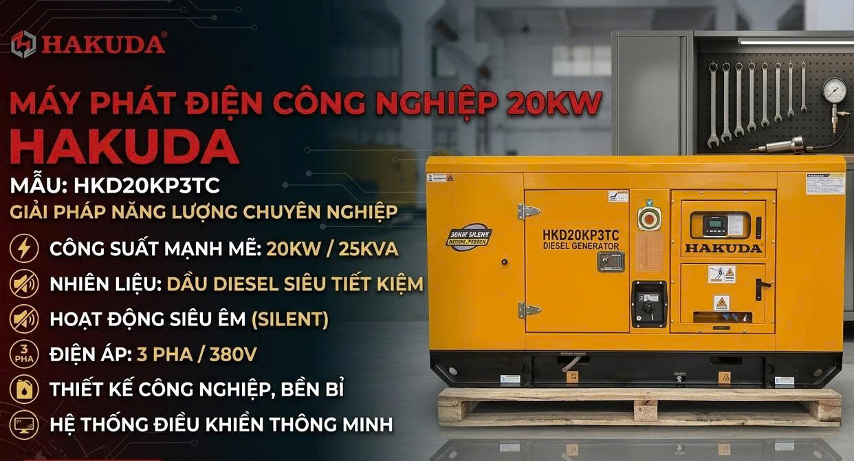 Máy Phát Điện 20KW Hakuda HKD20KP3TC: Đẳng Cấp Công Nghiệp – Bền Bỉ Gấp Bội