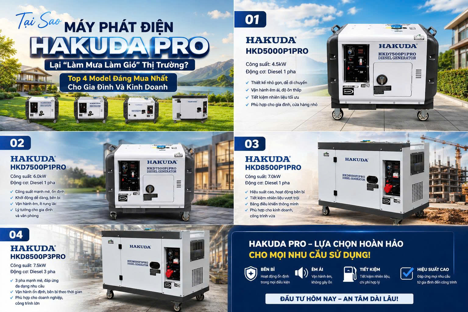 Tại Sao Máy Phát Điện HAKUDA PRO Lại “Làm Mưa Làm Gió” Thị Trường? Top 4 Model Đáng Mua Nhất Cho Gia Đình Và Kinh Doanh