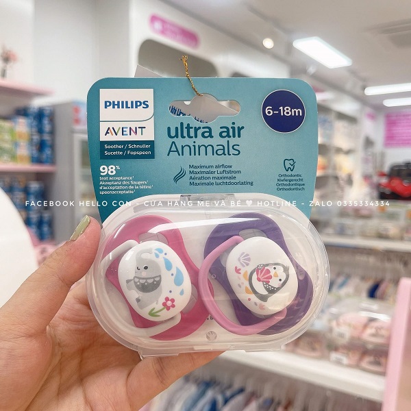 Ty ngậm Avent Ultra Air Animals hình thú set 2 cái (0-6M, 6-18M)