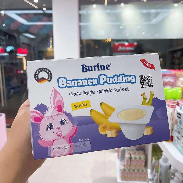 Pudding Burine vị Vanille, chuối và dâu tây cho trẻ từ 6 tháng (vỉ 6)