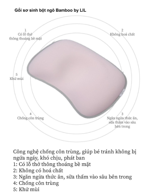 Gối chống bẹt đầu Lil Bamboo (Màu Ghi, Hồng, Xanh)