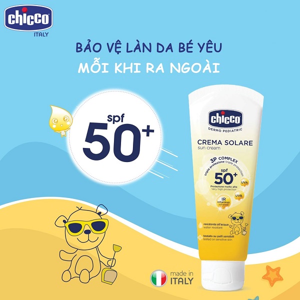 Kem chống nắng Chicco 3 tác động SPF 50+ cho bé từ 0 tháng