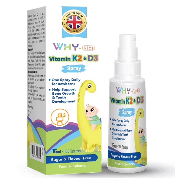 Vitamin D3 K2 Why-Kids dạng xịt 15ml cho trẻ từ sơ sinh