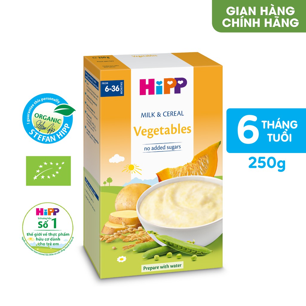 Bột ăn dặm Hipp cho bé 4 tháng, 6 tháng và 8 tháng 250g (các vị)