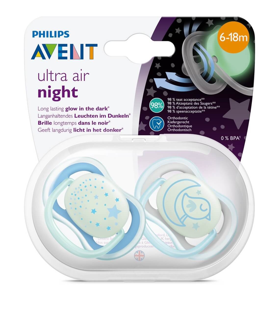 Ti giả Avent Ultra Air Night set đôi cho bé 0-6M và 6-18M