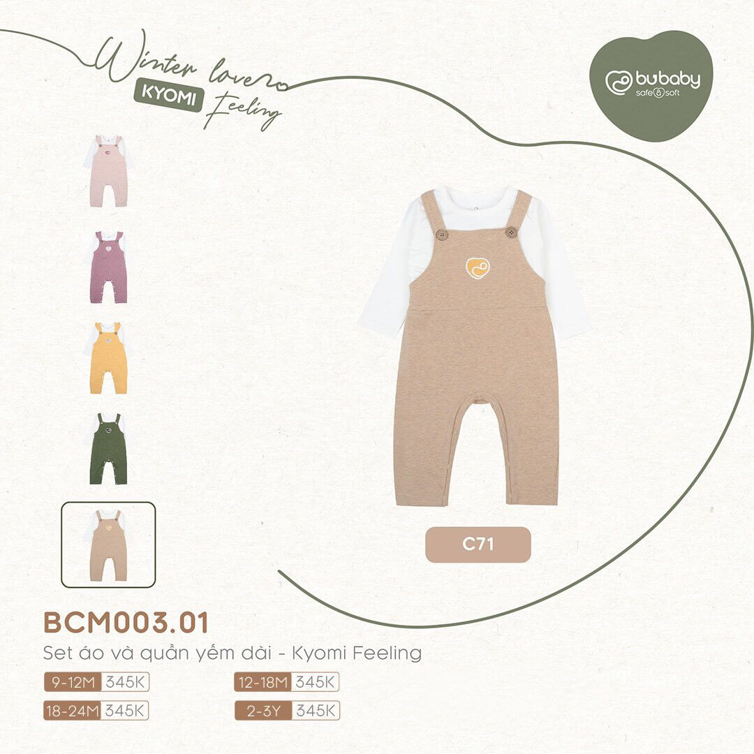 Set áo và quần yếm dài Bu Baby Kyomi Feeling cho trẻ từ 9 đến 24 tháng