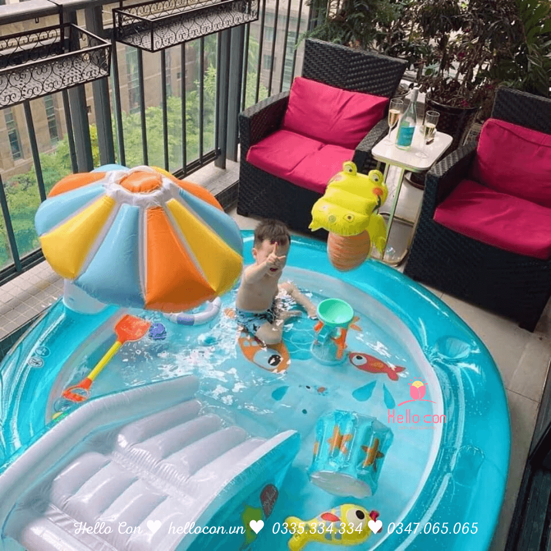 Bể bơi phao có cầu trượt hình cá sấu Intex có vòi phun