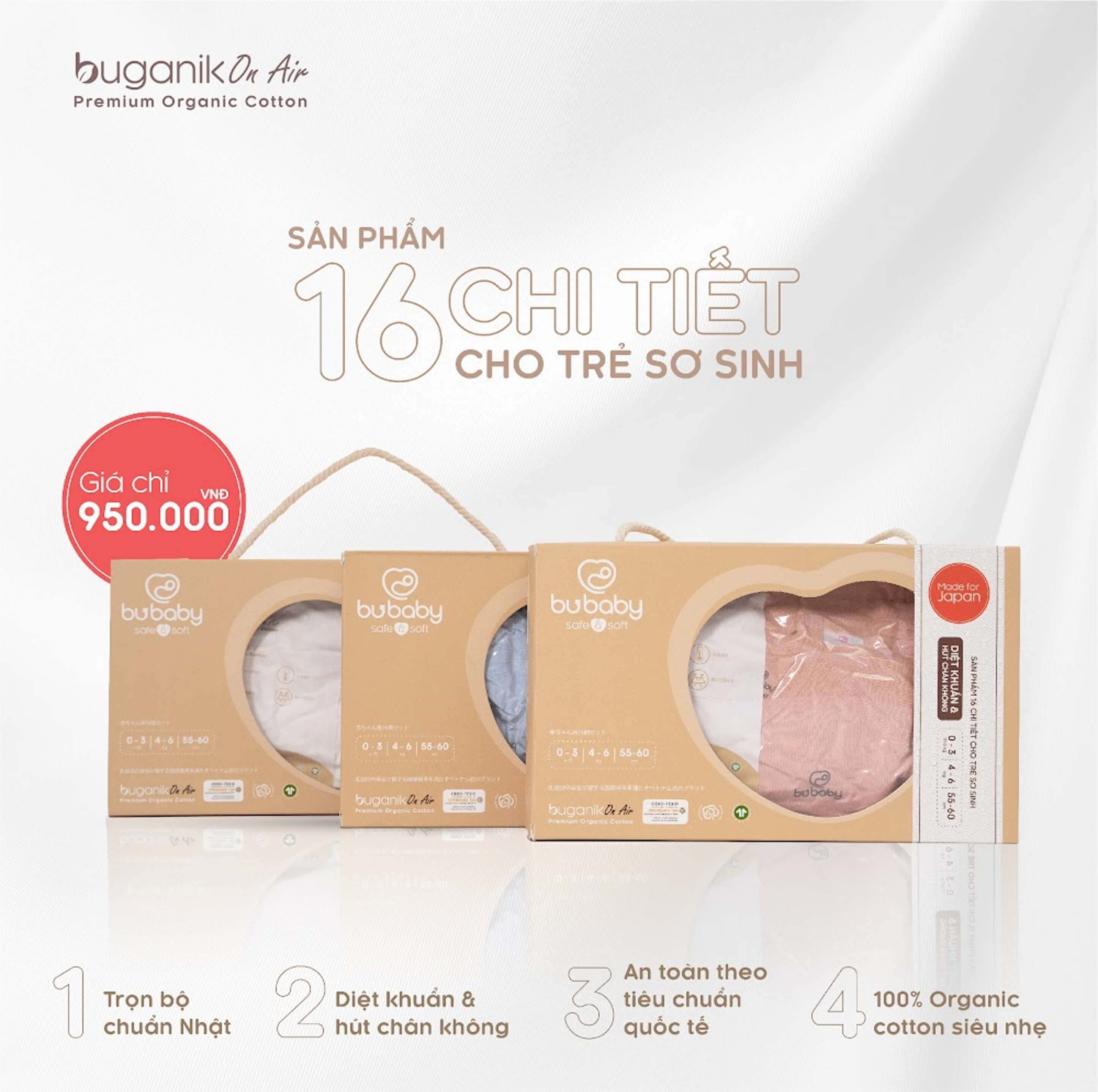 Set sơ sinh Bu Baby Buganik On Air 0-3M