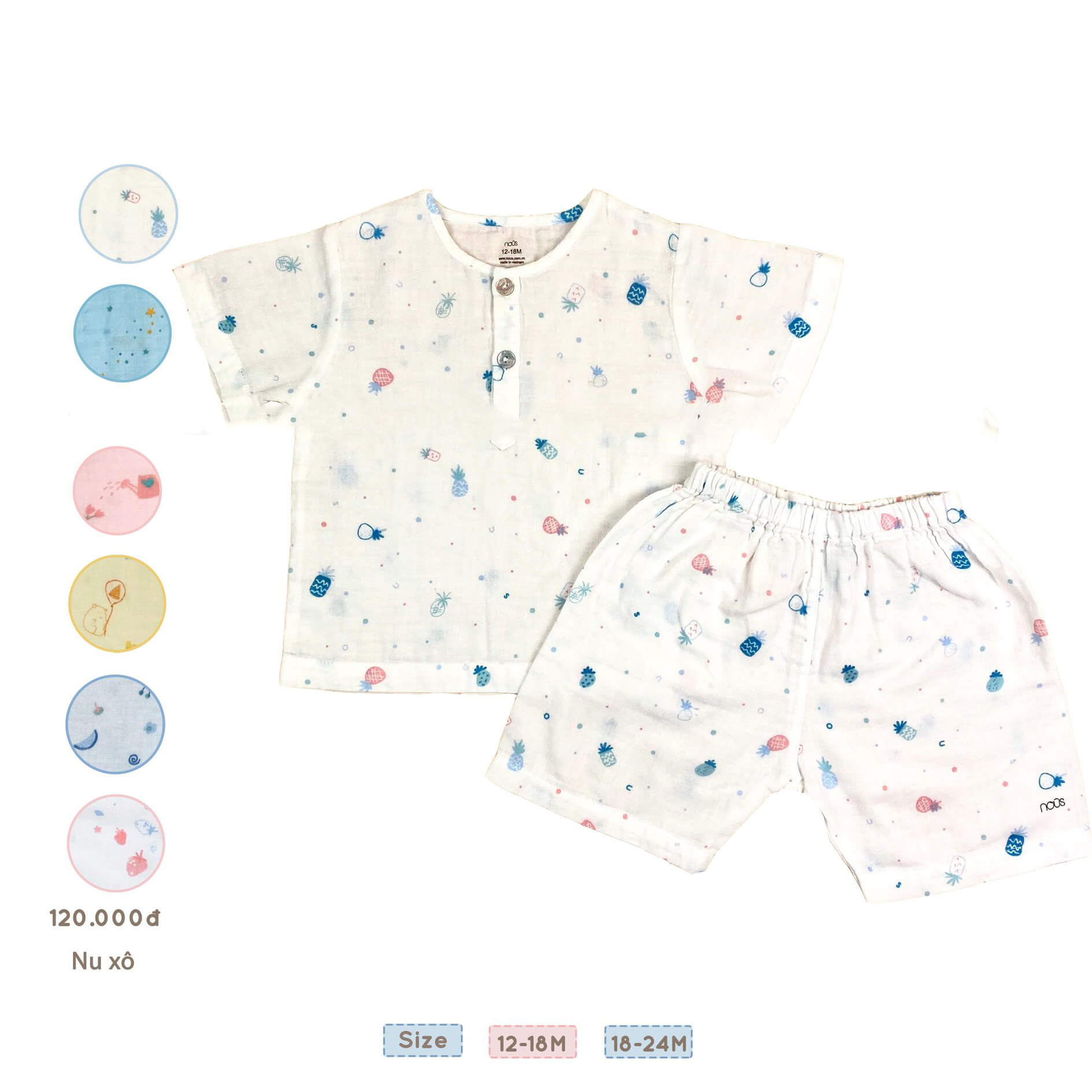 Bộ Nous cộc tay chất liệu Nu xô nhiều màu cho bé