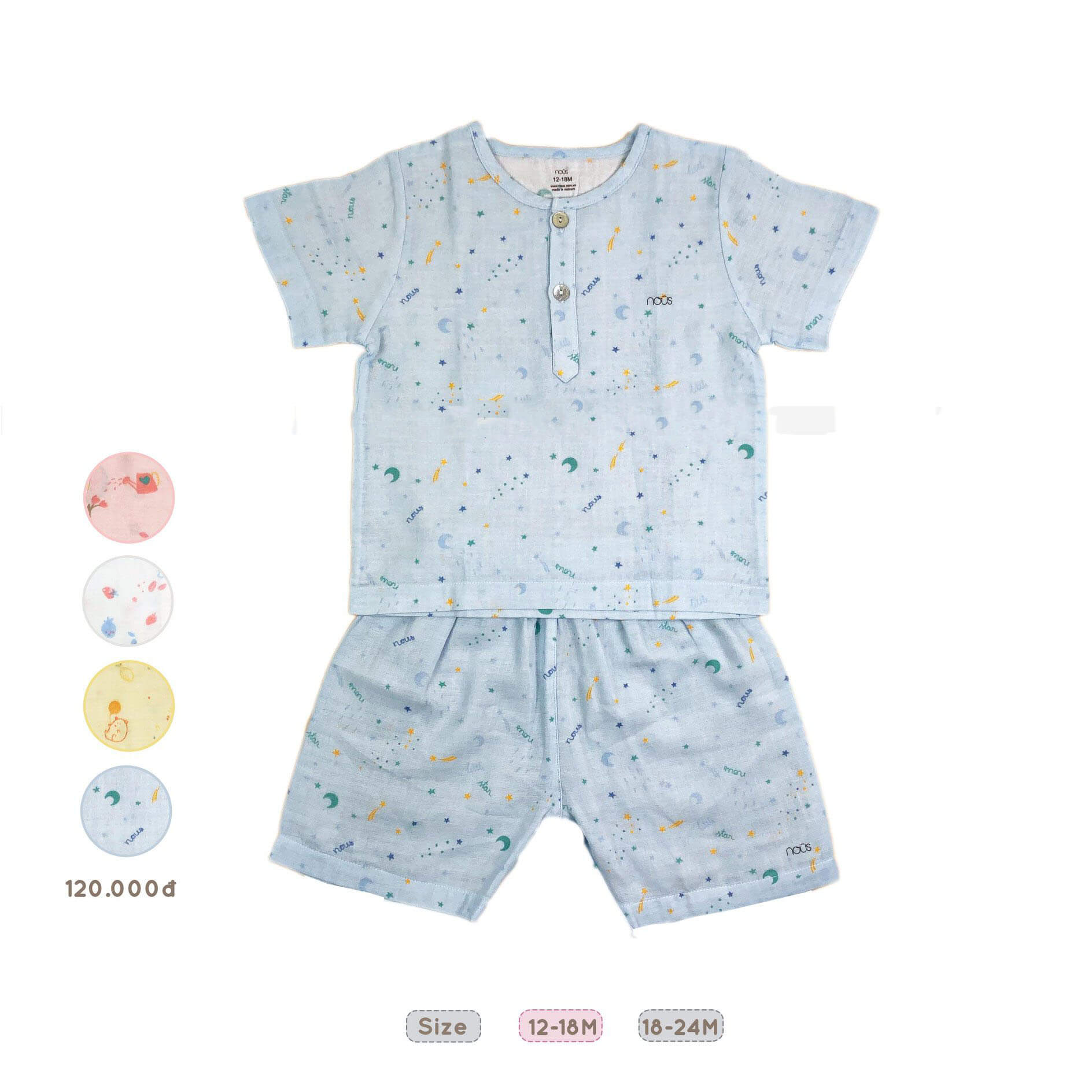 Bộ Nous cộc tay chất liệu Nu xô nhiều màu cho bé