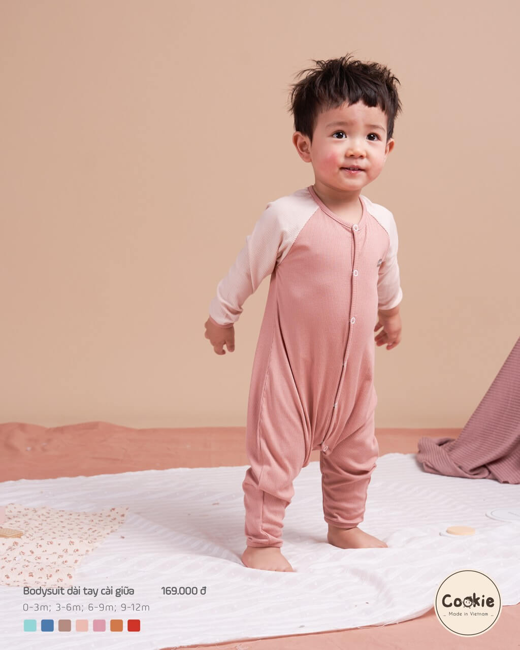 Cookie Bodysuit dài tay cài giữa