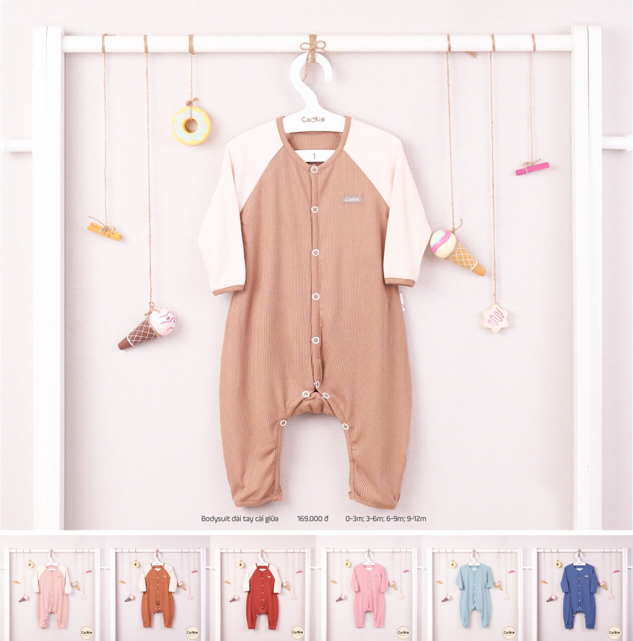 Cookie Bodysuit dài tay cài giữa