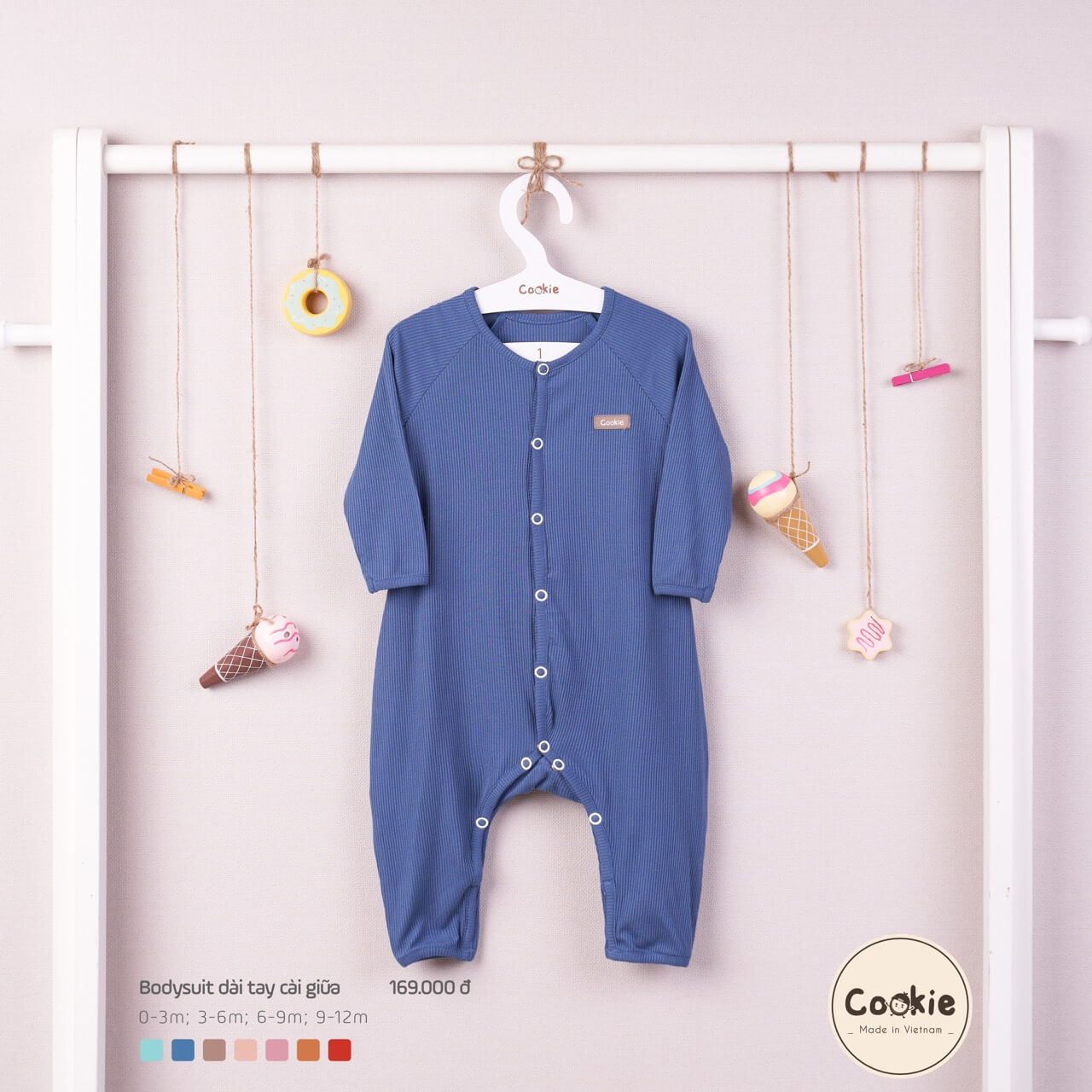 Cookie Bodysuit dài tay cài giữa