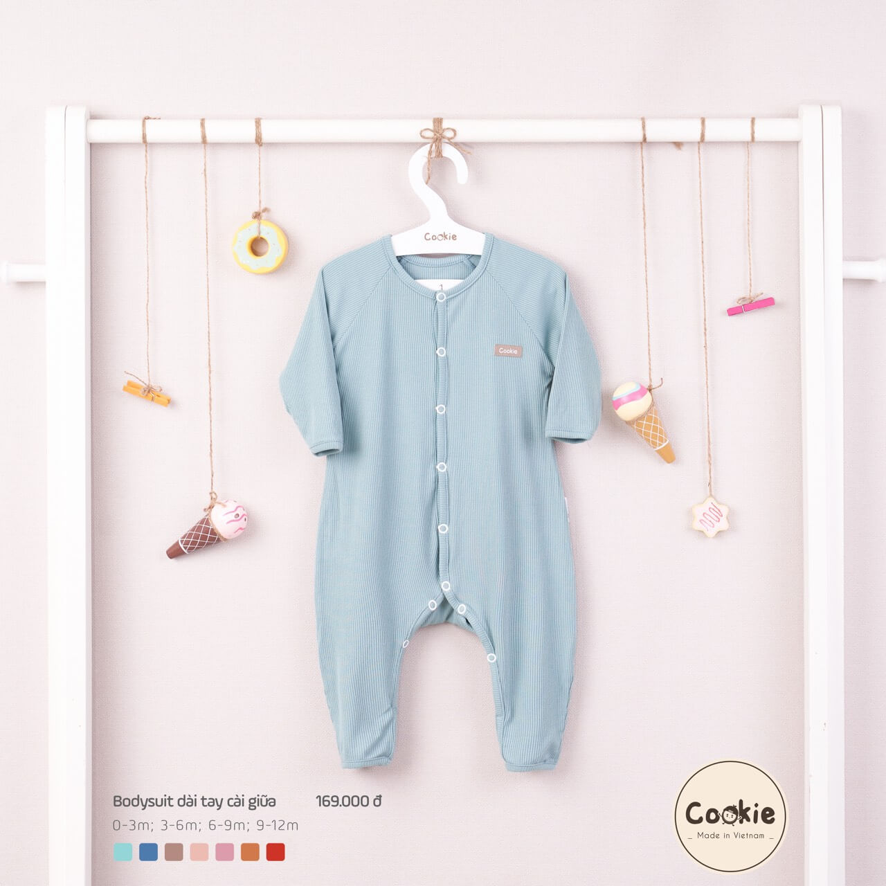 Cookie Bodysuit dài tay cài giữa