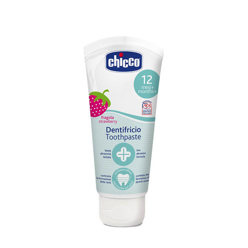 Kem đánh răng Chicco 50ml (Hương Chuối - táo 6M+, hương Dâu 12M+)