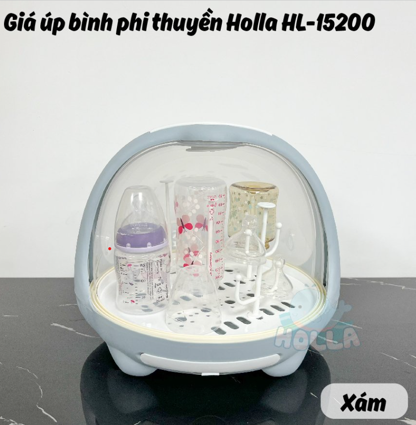 Giá úp bình sữa Holla hình phi thuyền có nắp đậy vệ sinh cho bé