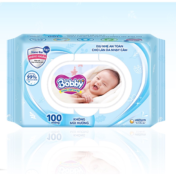 Khăn ướt Bobby không mùi nano bạc 80 miếng
