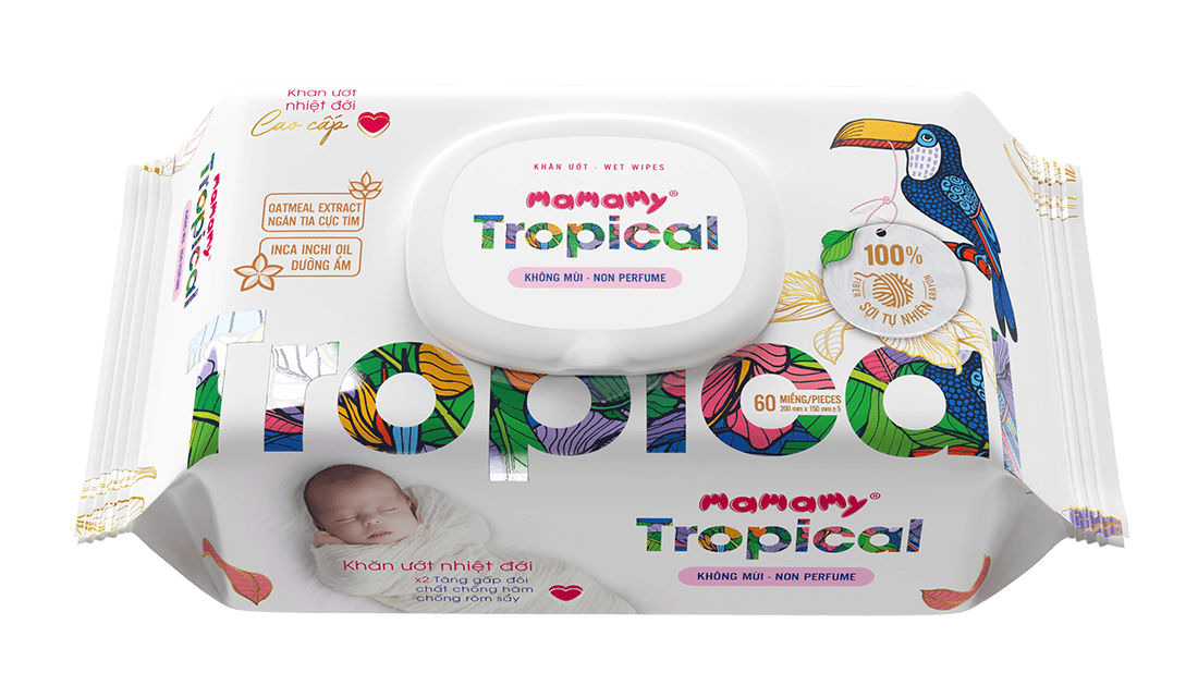 Khăn ướt nhiệt đới Mamamy Tropical tinh dầu cúc vạn thọ 90 tờ