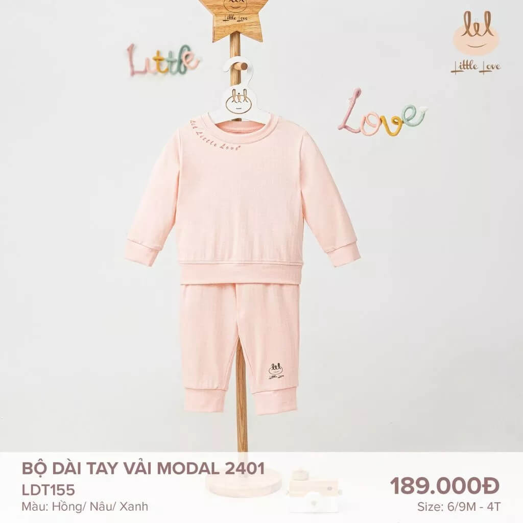 Little Love BỘ DÀI TAY VẢI MODAL 2401 HỒNG 9,12,18-24M