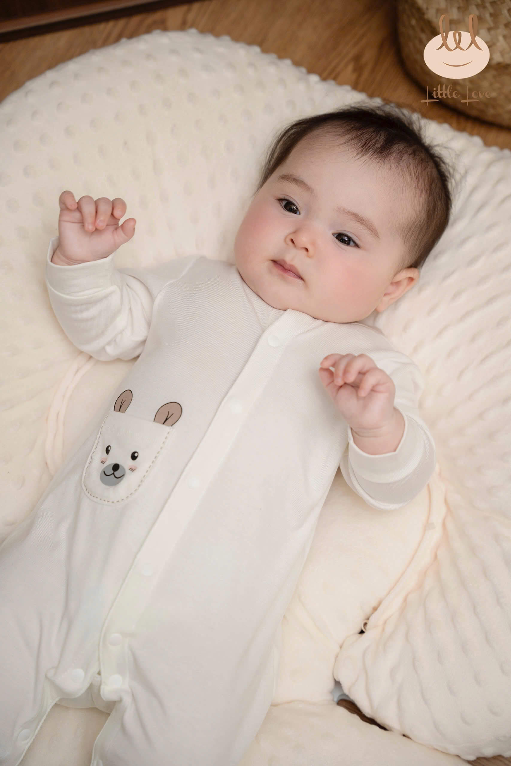 Little Love Body petit 2401 trắng viền nâu (1-3M, 3-6M)