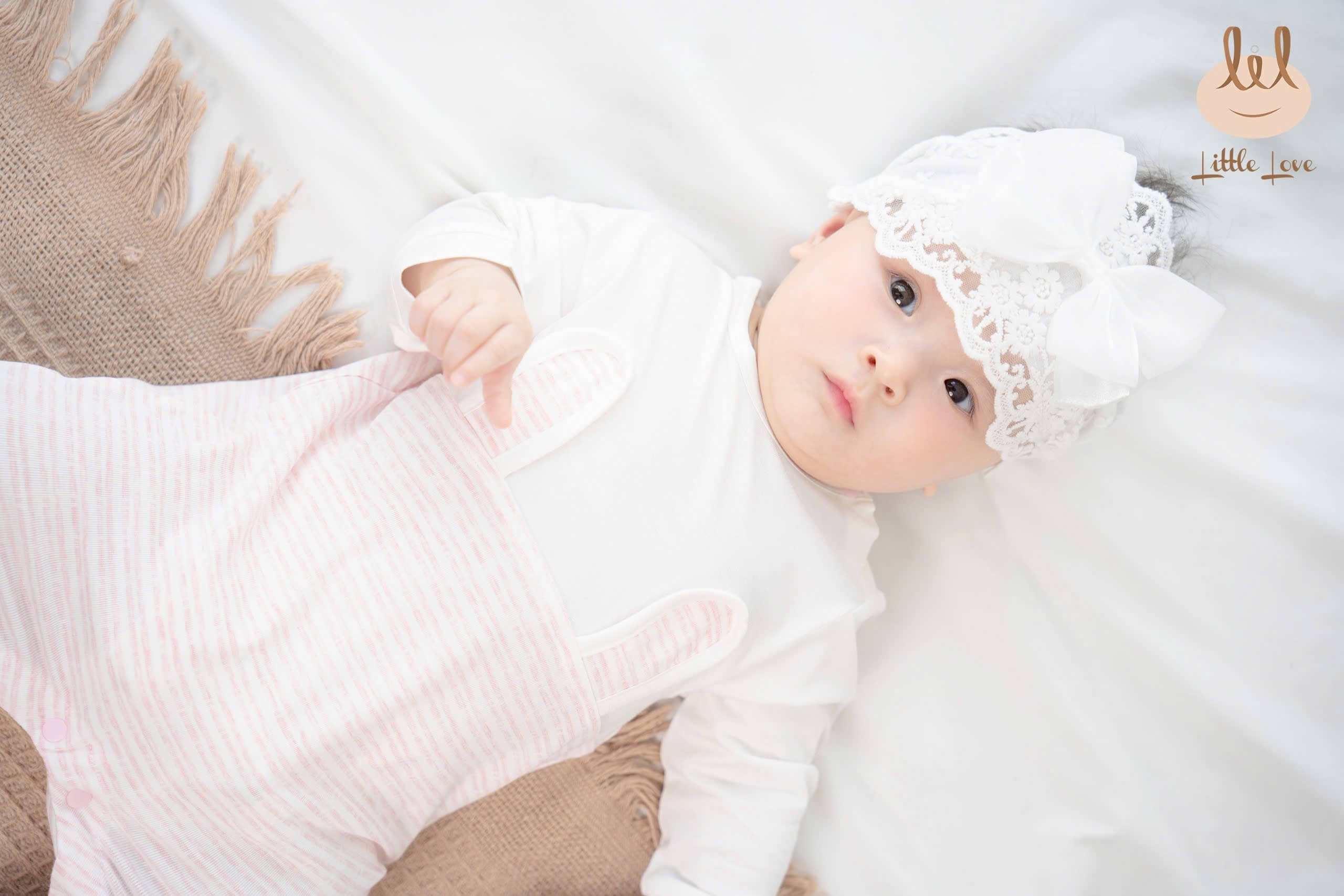 Little Love Body tai thỏ vải kẻ modal hồng (1-3M, 3-6M)
