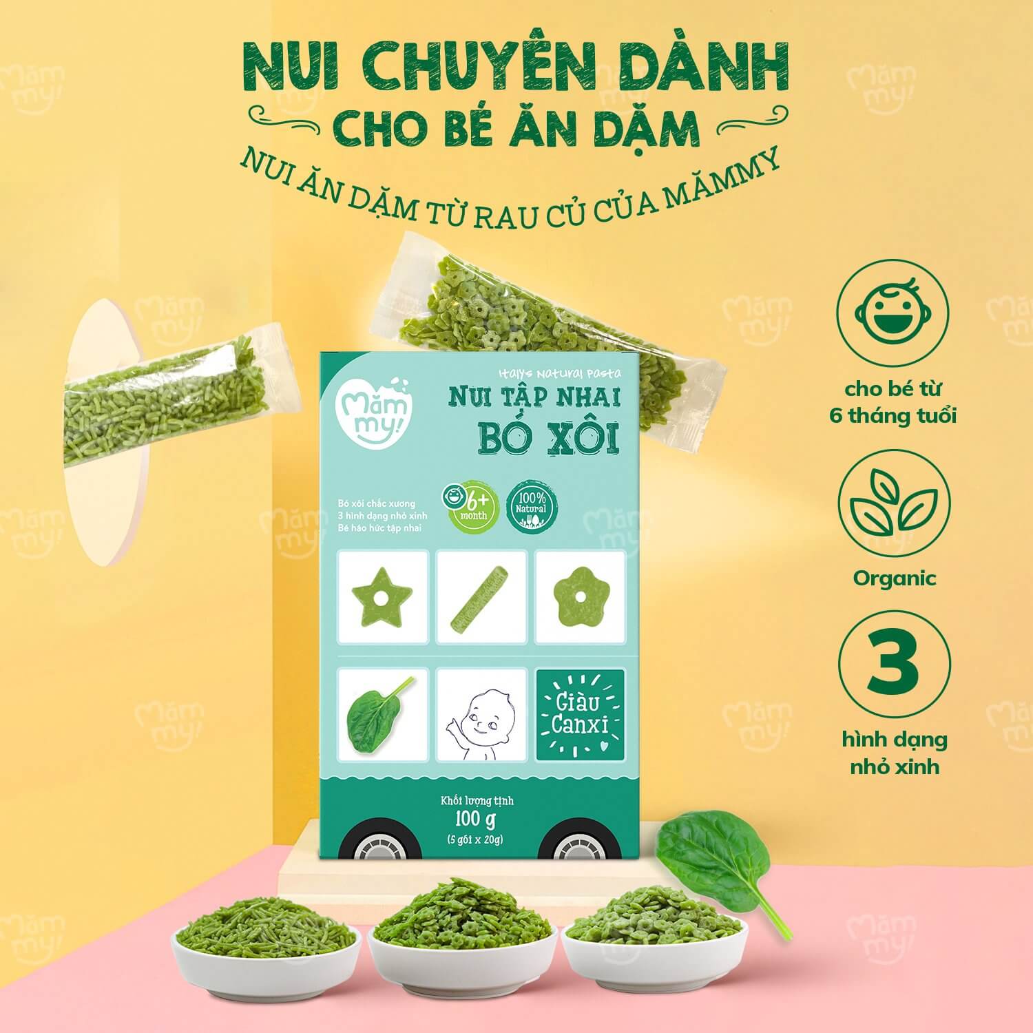Mì Nui rau củ Mămmy 100g cho trẻ từ 6 tháng