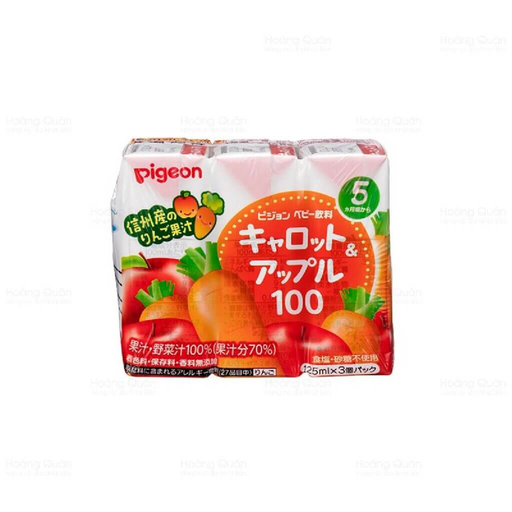 Nước ép Pigeon - Nước ép trái cây Nhật cho bé 5 tháng (3 hộp x 125ml)