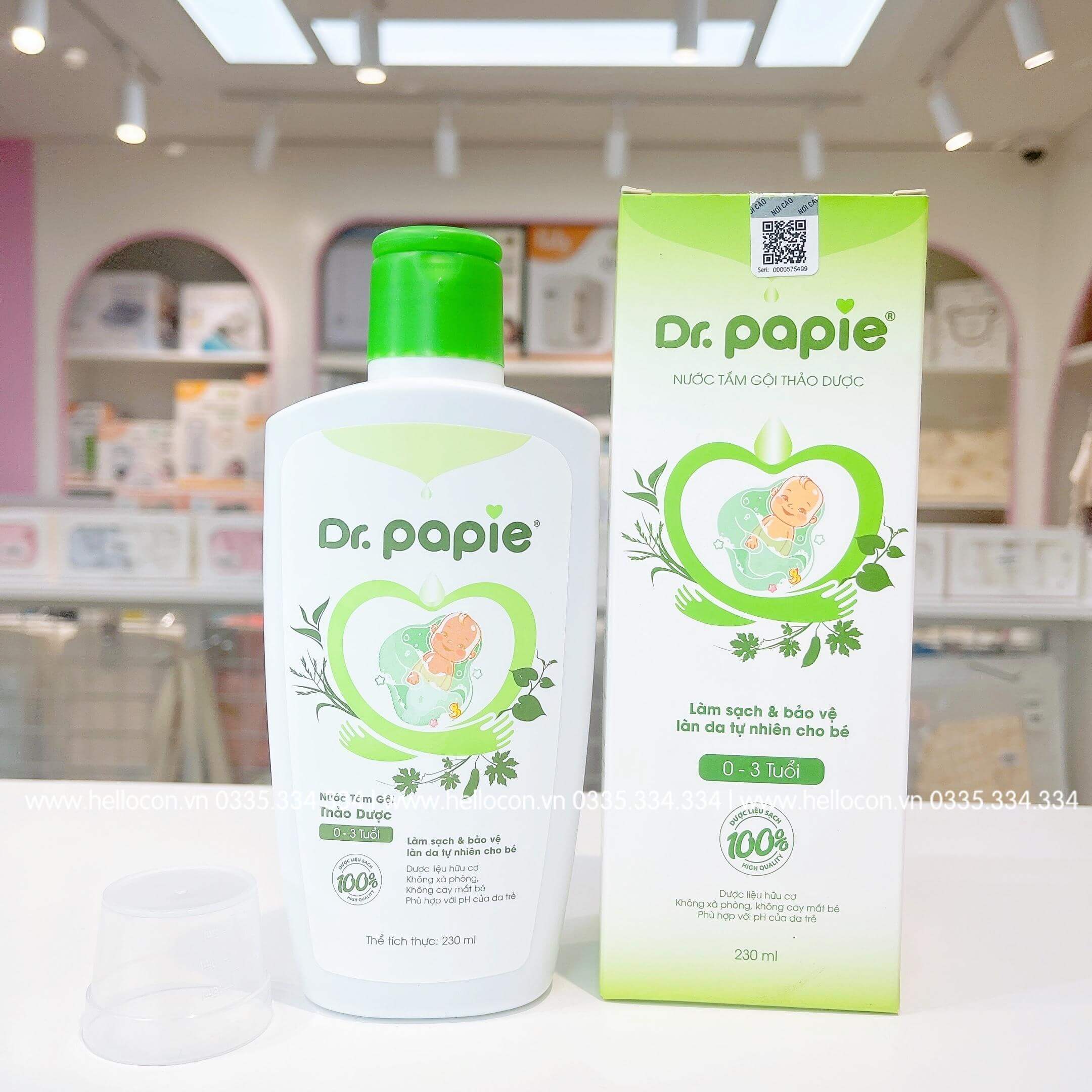 Sữa tắm Dr Papie - Nước tắm thảo dược cho bé từ sơ sinh 230ml
