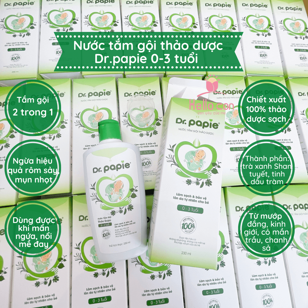 Sữa tắm Dr Papie - Nước tắm thảo dược cho bé từ sơ sinh 230ml