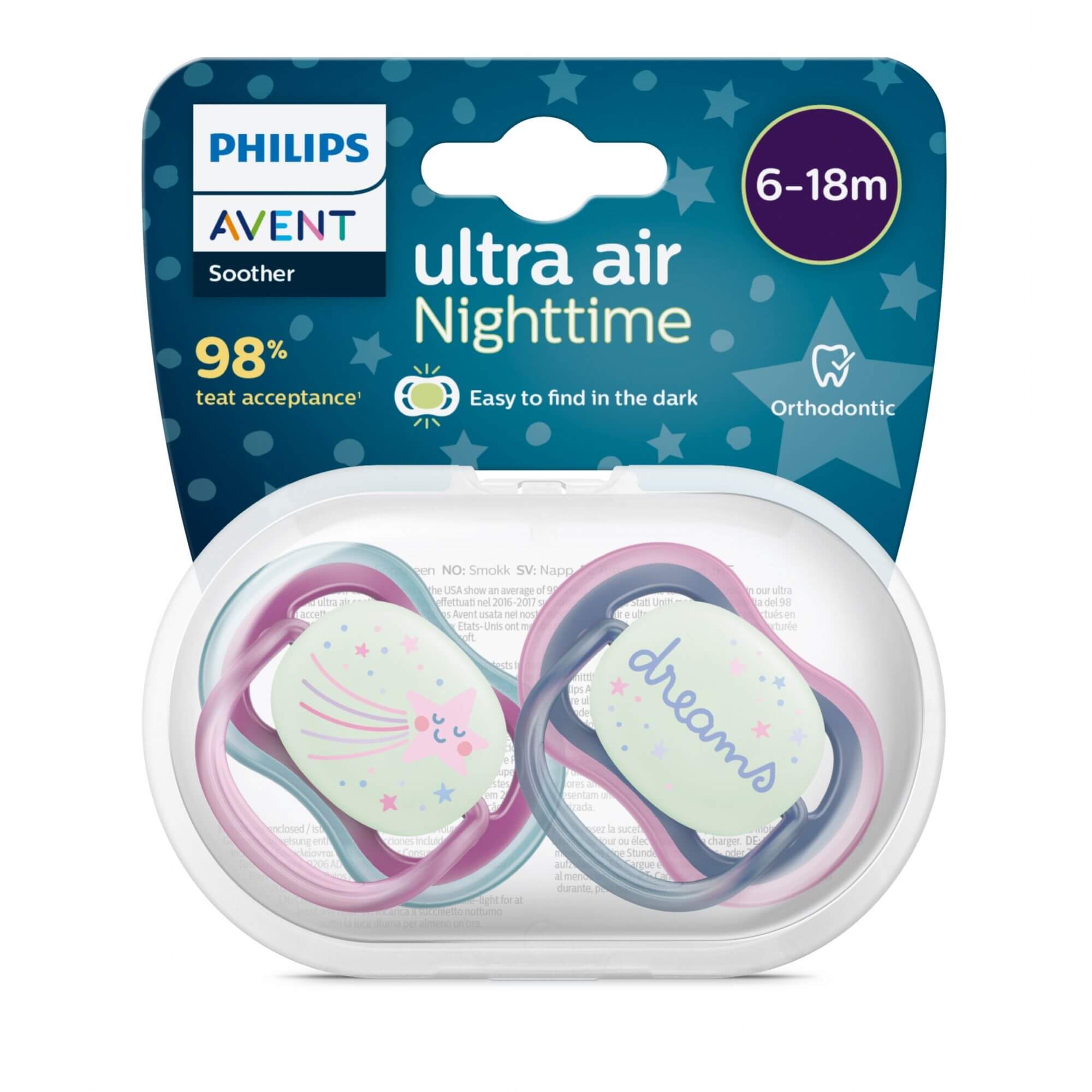 Ti giả Avent Ultra Air Night set đôi cho bé 0-6M và 6-18M