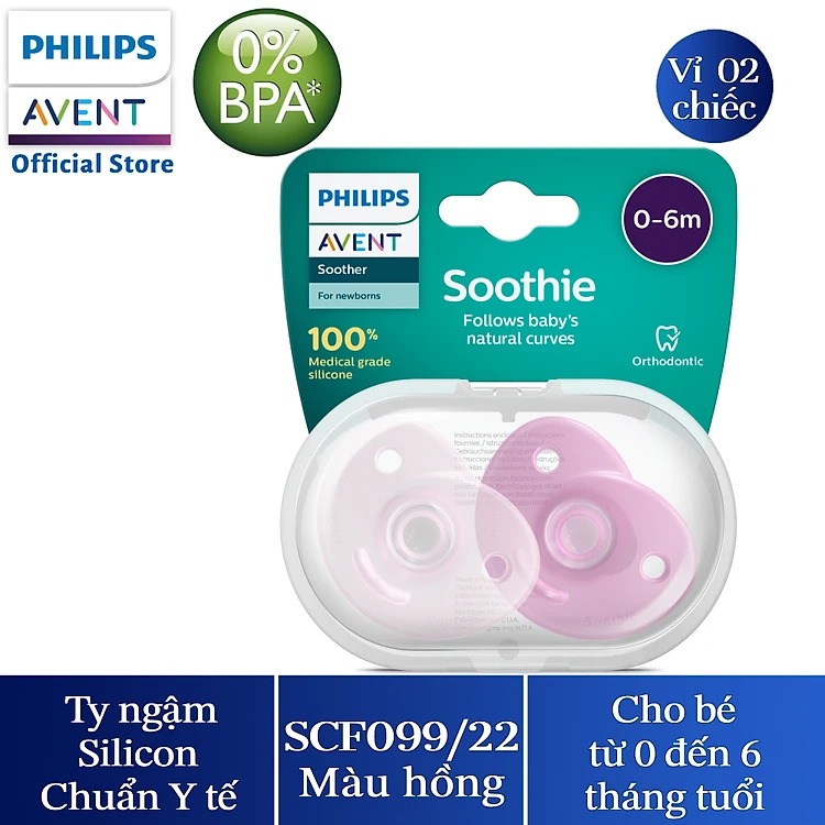 Ti giả Avent Soothie Silicone chuẩn y tế cho bé 0-6M