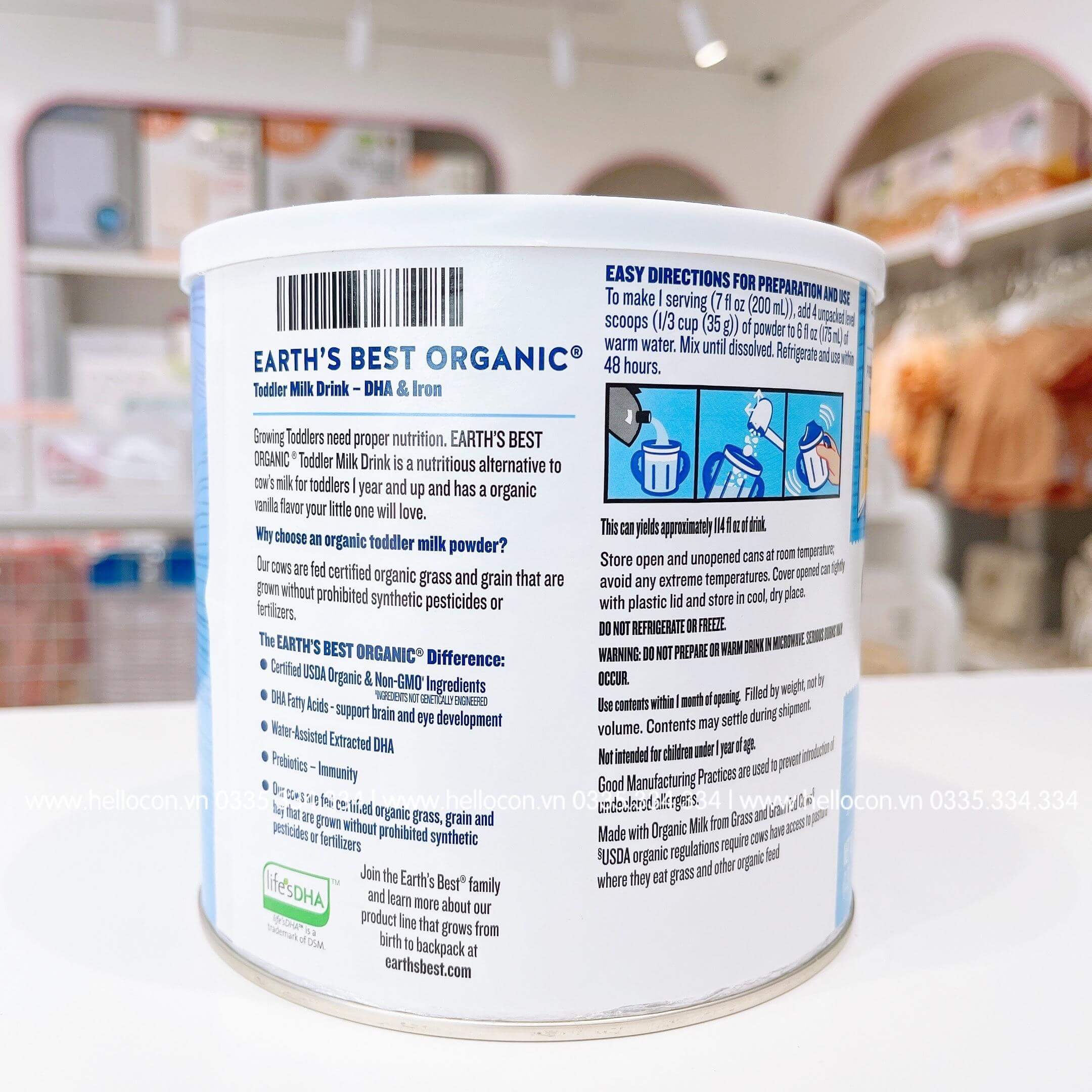 Sữa Earth’s Best Organic Toddler Mỹ (Hộp thiếc xanh) – 595g (Từ 1 tuổi)