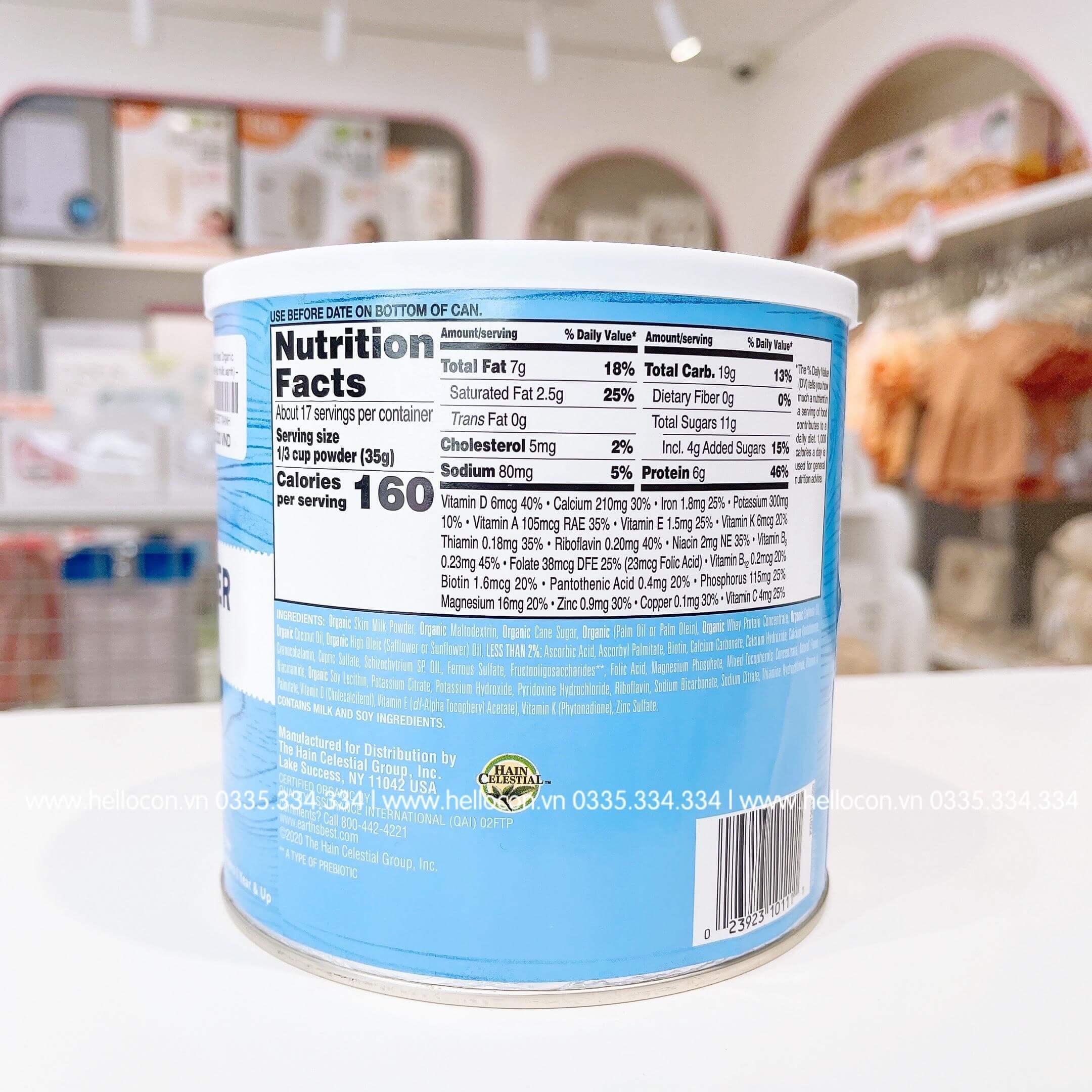 Sữa Earth’s Best Organic Toddler Mỹ (Hộp thiếc xanh) – 595g (Từ 1 tuổi)