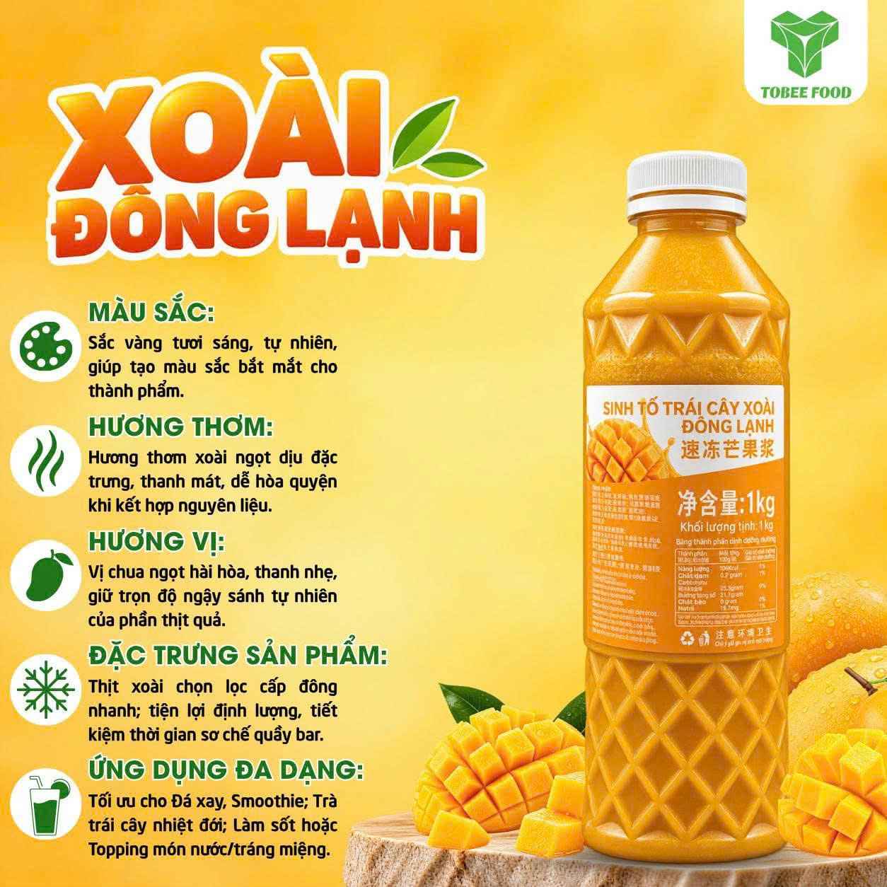 SINH TỐ XOÀI ĐÔNG LẠNH HUILIANG: GỢI Ý ỨNG DỤNG VÀO MENU ĐỒ UỐNG