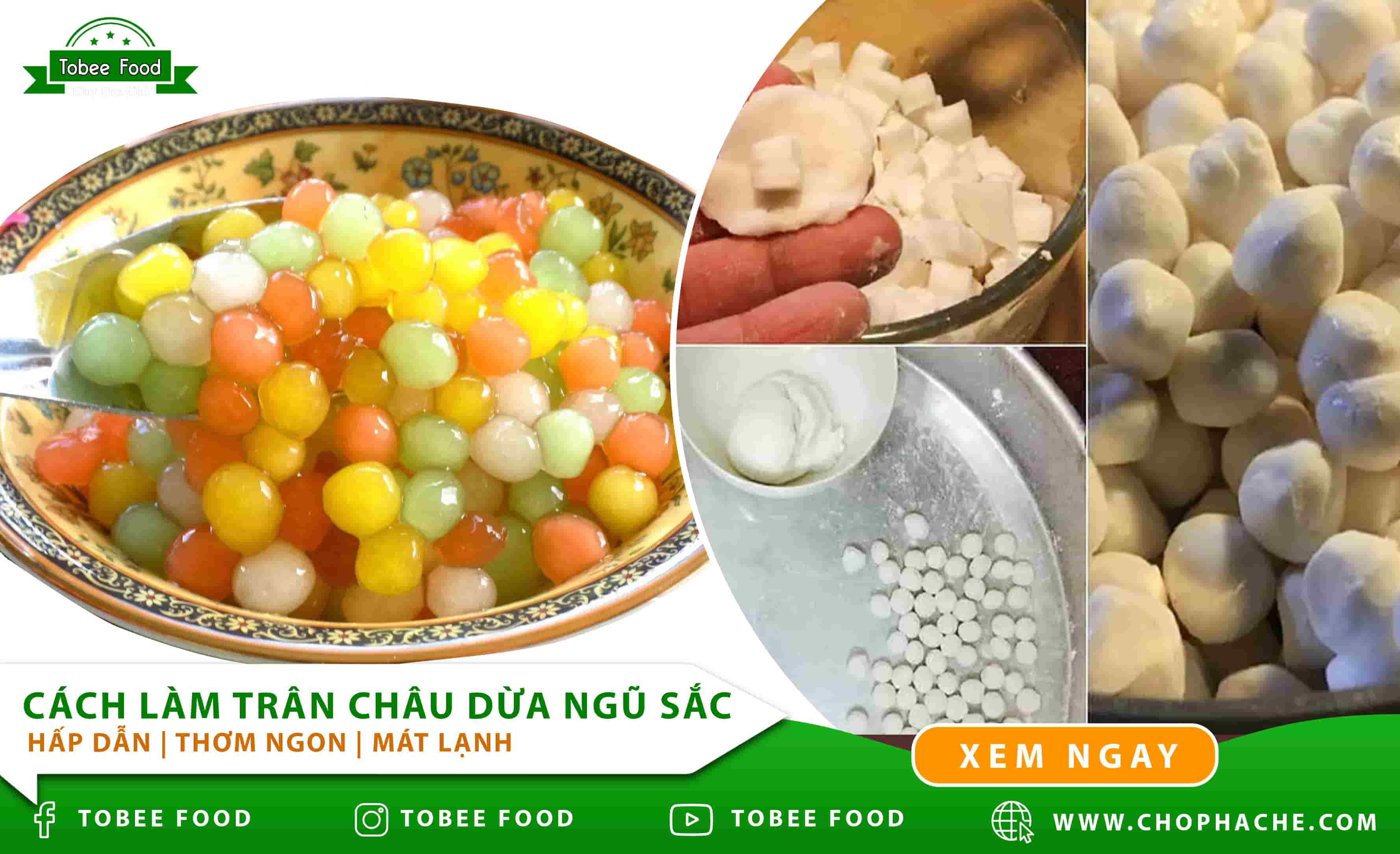 Cách làm Trân Châu Dừa Ngũ Sắc hấp dẫn | Ngon Mát lạnh