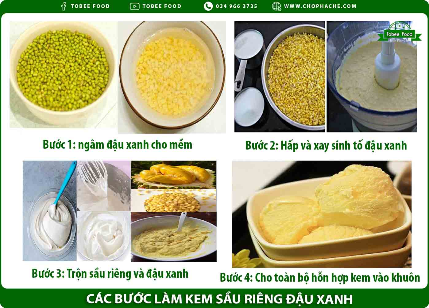 các bước làm kem sầu riêng đậu xanh
