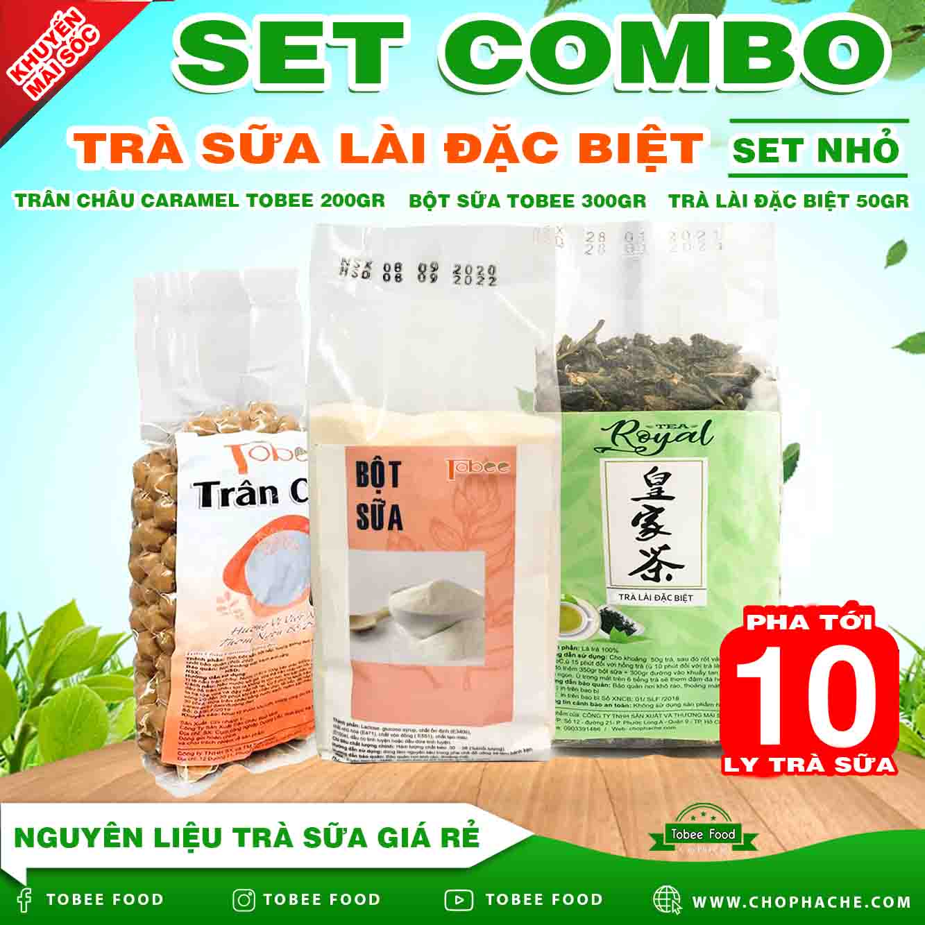 combo trà sữa lài sét nhỏ trân châu đen