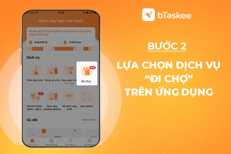 Lựa chọn dịch vụ Đi chợ trên ứng dụng