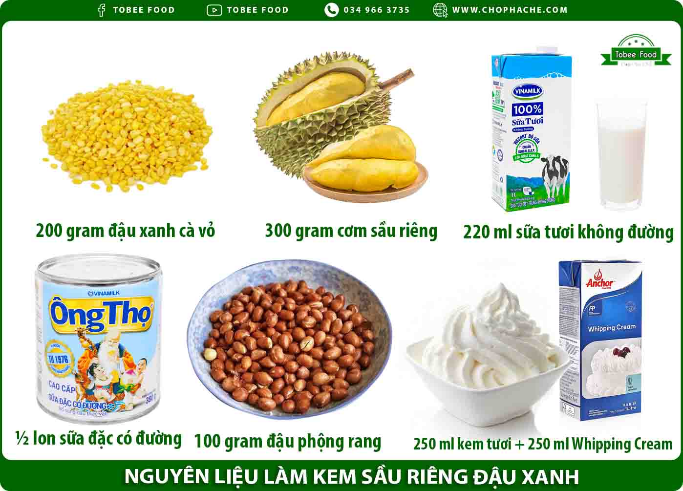 Nguyên liệu làm kem sầu riêng đậu xanh