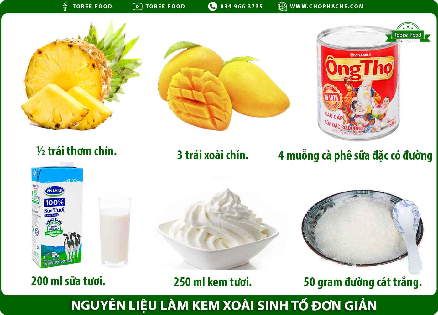 Nguyên liệu làm kem xoài sinh tố đơn giản