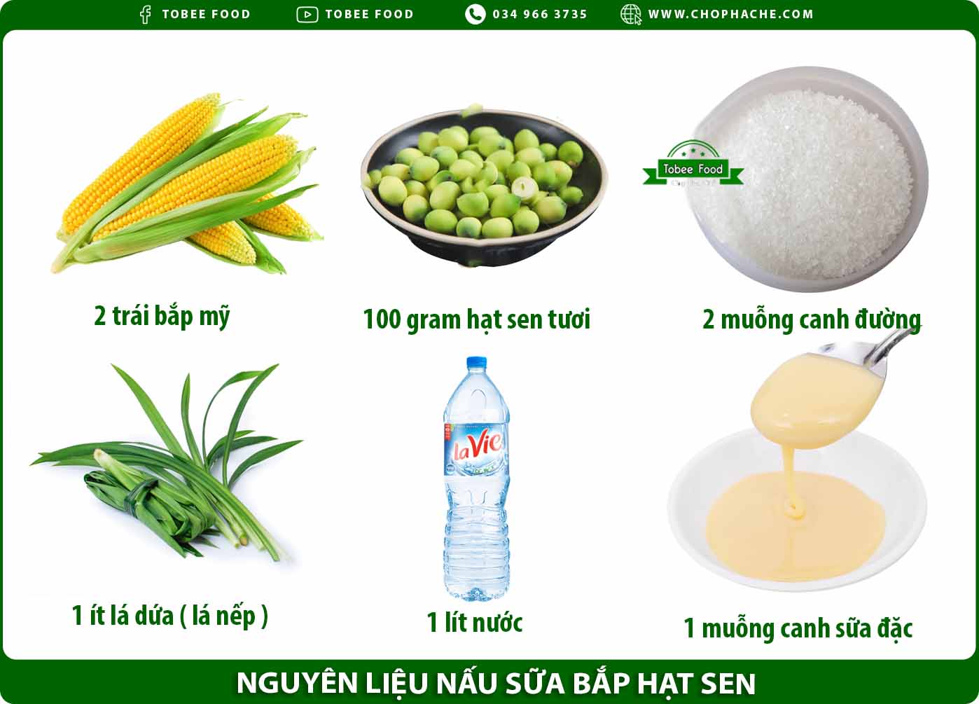 nguyên liệu nấu sữa bắp hạt sen