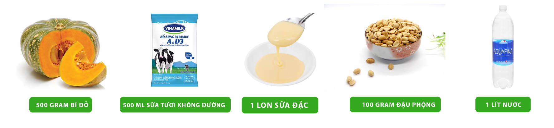 Nguyên liệu nấu sữa bí đỏ đậu phộng