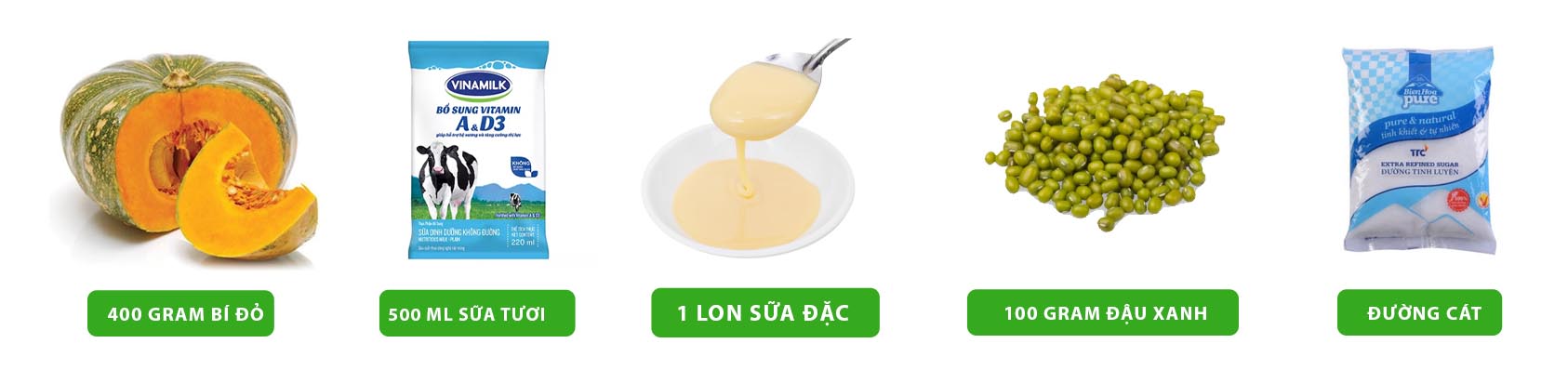 Nguyên liệu nấu sữa bí đỏ đậu xanh